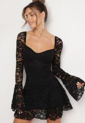 Czarna Koronkowa Gorsetowa Sukienka o Rozkloszowanym Kroju Learinor. Czarne sukienki damskie Born2be, bez wzorów, z koronki, bez ramiączek. Za 159.99 zł.