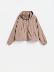 Bluza z kapturem - beżowy. Brązowe bluzy damskie Reserved, l, bez wzorów, z bawełny, z kapturem. Za 119.99 zł.