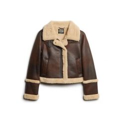 Króka kurtka pilotka z syntetycznej owczej skóry dla kobiet Superdry. Brązowe kurtki damskie Superdry, l, bez wzorów, ze skóry, bez kaptura. Za 726.35 zł.