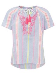 Zwillingsherz Bluzka "Summer Stripes" w kolorze błękitnym rozmiar: S/M. Niebieskie bluzki damskie Zwillingsherz, m, bez wzorów, z bawełny, bez kołnierzyka, bez ramiączek. Za 104.99 zł.