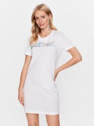 Just Cavalli Sukienka codzienna 74PBOG00 Biały Regular Fit. Białe sukienki damskie Just Cavalli, bez wzorów, z bawełny, bez ramiączek. Za 339.99 zł.