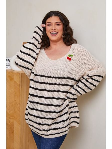 Curvy Lady Sweter w kolorze beżowym rozmiar: 40/42. Brązowe swetry klasyczne damskie Curvy Lady, ze splotem, bez kołnierzyka. Za 91.77 zł.