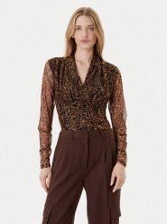 DKNY Bluzka P53HVCMM Brązowy Regular Fit. Brązowe bluzki damskie DKNY, xl, bez wzorów, z syntetyku, bez kołnierzyka, bez ramiączek. Za 309.99 zł.