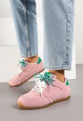 Różowe Sneakersy z Podwójnymi Sznurowadłami i Przeszyciami Teleritia. Czerwone obuwie sportowe damskie Born2be, z materiału, bez zapięcia. Za 89.99 zł.