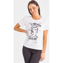 T-shirt EMPORIO ARMANI. T-shirty damskie Emporio Armani, l, bez wzorów, bez kołnierzyka. W wyprzedaży za 377.37 zł.