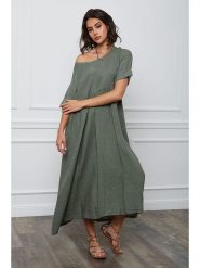 Fleur de Lin Lniana sukienka "Gustavo" w kolorze khaki rozmiar: XL. Brązowe sukienki damskie Fleur de Lin, bez wzorów, ze lnu, bez ramiączek. Za 189.74 zł.