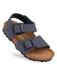 Birkenstock Sandały "NY" w kolorze granatowym rozmiar: 36. Niebieskie sandały damskie Birkenstock, bez wzorów, z otwartym noskiem, bez obcasa, bez zapięcia. Za 160.58 zł.
