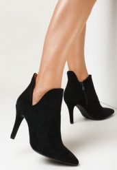 Czarne Botki na Szpilce z Wyciętym Bokiem Secu. Czarne botki damskie Born2be, z jeansu, eleganckie, bez obcasa, na obcasie, bez zapięcia. Za 149.99 zł.