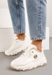 Białe Sneakersy na Tłoczonej Podeszwie z Futrzaną Wyściółką Doreti. Białe obuwie sportowe damskie Renee, z futra, bez zapięcia. Za 119.99 zł.