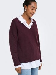 ONLY Sweter w kolorze bordowym rozmiar: L. Czerwone swetry klasyczne damskie Only, l, bez kołnierzyka. Za 85.45 zł.