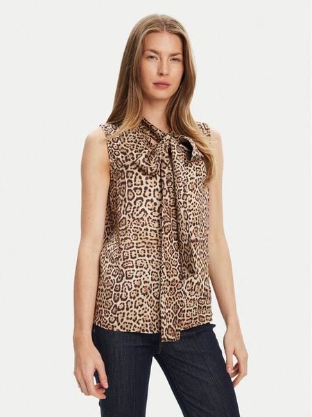 Marciano Guess Bluzka 5YGH12 7298A Brązowy Regular Fit. Brązowe bluzki damskie Marciano Guess, z aplikacjami, z wiskozy, bez kołnierzyka, bez ramiączek. Za 619.99 zł.