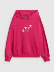 4F Bluza dresowa loose z kapturem damska - różowa L. Czerwone bluzy damskie 4F, l, bez wzorów, z bawełny, z kapturem. Za 189.99 zł.