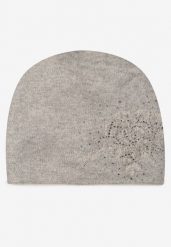 Szara Czapka Beanie z Kaszmirem w Cyrkonie Roccio. Szare czapki damskie Born2be, bez wzorów, z dzianiny. Za 59.99 zł.