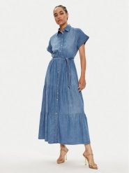 ViCOLO Sukienka jeansowa TB2665 Granatowy Regular Fit. Niebieskie sukienki damskie ViCOLO, bez wzorów, z bawełny, bez ramiączek. Za 359.99 zł.