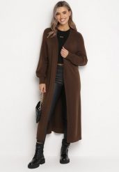 Beżowy Kardigan o Wydłużonym Fasonie z Kieszeniami i Ściągaczami Fredella. Brązowe kardigany damskie Born2be, bez wzorów. Za 139.99 zł.