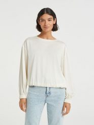 OPUS Bluzka "Foloria" w kolorze kremowym rozmiar: 38. Brązowe bluzki damskie Opus, bez wzorów, bez kołnierzyka, bez ramiączek. Za 100.04 zł.