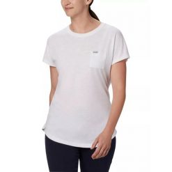 Koszulka turystyczna damska Columbia z krótkim rękawem Cades Cape Tee. Białe koszulki damskie Columbia, s, bez wzorów, z bawełny, bez kołnierzyka, bez ramiączek. W wyprzedaży za 134.00 zł.