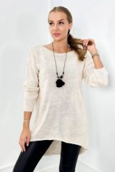 Sweter z naszyjnikiem jasno beżowy. Brązowe swetry klasyczne damskie KESI, l, z elastanu, bez kołnierzyka, plus size. Za 154.75 zł.