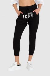 DSQUARED2 Czarne spodnie dresowe damskie z kieszenią na przodzie i logo icon. Czarne spodnie dresowe damskie Dsquared2, s, bez wzorów, z bawełny. W wyprzedaży za 999.99 zł.
