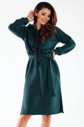 Bluzowa sukienka z kapturem bawełna premium zielona. Zielone sukienki damskie Infinite You, bez wzorów, z bawełny, bez ramiączek. Za 289.00 zł.