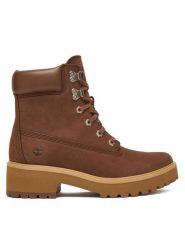 Timberland Trzewiki Carnaby TB0A2CT5EM51 Brązowy. Brązowe botki damskie Timberland, z nubiku, bez obcasa, na płaskiej podeszwie, bez zapięcia. Za 749.99 zł.