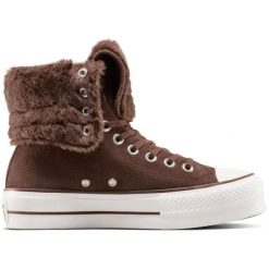 Buty sportowe Converse Chuck Taylor All Star Fold Over Lift Platform. Brązowe obuwie sportowe damskie Converse, z zamszu, na fitness i siłownię. Za 690.00 zł.