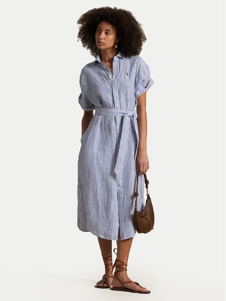 Polo Ralph Lauren Sukienka koszulowa 211965843002 Niebieski Regular Fit. Niebieskie sukienki damskie Polo Ralph Lauren, bez wzorów, ze lnu, bez ramiączek. Za 709.00 zł.