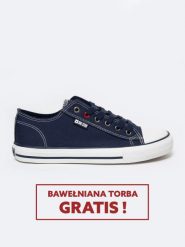 Trampki damskie niskie granatowe JJ274A531 403. Niebieskie trampki damskie Big Star, bez wzorów, z jeansu, bez zapięcia. W wyprzedaży za 88.99 zł.