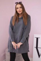 Bluza ocieplana z rozcięciami na bokach grafitowa. Szare bluzy damskie KESI, l, bez wzorów, z bawełny, z kapturem. Za 263.47 zł.