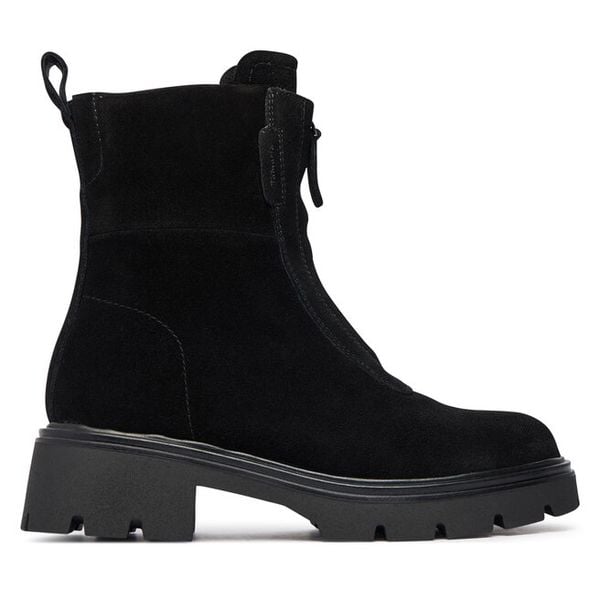 Botki Tamaris. Czarne botki damskie Tamaris, bez obcasa, na płaskiej podeszwie, bez zapięcia. Za 499.99 zł.