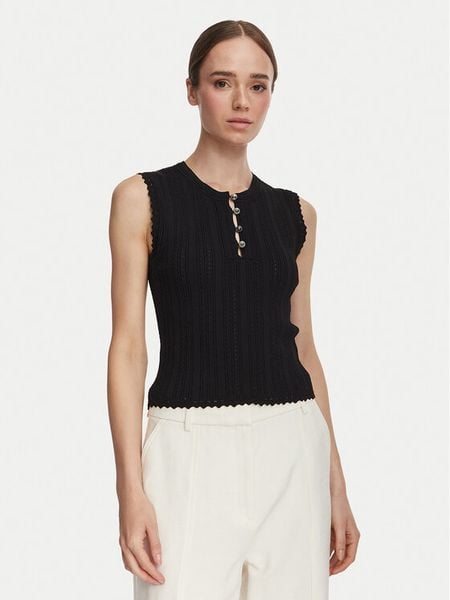 Guess Bluzka W6YR24 Z0970 Czarny Regular Fit. Czarne bluzki damskie Guess, xxl, z aplikacjami, z syntetyku, bez kołnierzyka, bez ramiączek. Za 344.99 zł.