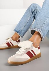 Beżowo-Bordowe Sneakersy w Stylu Tenisówek z Wywinięciem Aveloren. Brązowe obuwie sportowe damskie Renee, z jeansu, bez zapięcia, tenisowe. Za 74.99 zł.