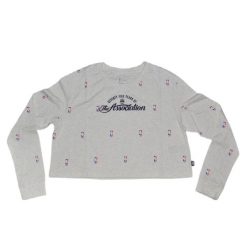 Bluza damska Nike NBA N31 Courtside Longsleeve Crop T-shirt Birch Heather. Czarne bluzy damskie Nike, bez wzorów, bez kaptura. Za 107.00 zł.