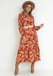 Pomarańczowa Sukienka Koszulowa w Kwiaty Zari. Brązowe sukienki damskie Born2be, bez wzorów, z materiału, eleganckie, bez ramiączek. W wyprzedaży za 127.49 zł.