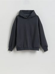 Bluza z nadrukiem na plecach - ciemnoszary. Szare bluzy damskie Reserved, l, bez wzorów, z bawełny, bez kaptura. Za 129.99 zł.