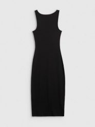 4F Sukienka z prążkowanej dzianiny damska - czarna XL. Czarne sukienki damskie 4F, bez wzorów, z dzianiny, eleganckie, bez ramiączek. Za 99.99 zł.