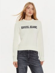 Guess Jeans Sweter W4BR10 Z3HM1 Biały Regular Fit. Białe swetry klasyczne damskie Guess Jeans, xl, z bawełny, bez kołnierzyka. Za 299.99 zł.