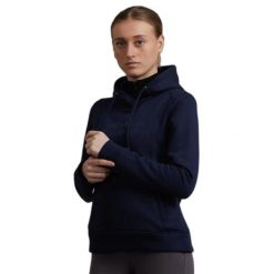 Kurtka dresowa do jazdy konnej z kapturem dla kobiet Premier Equine Lucia. Niebieskie kurtki damskie PREMIER EQUINE, bez wzorów, z dresówki, z kapturem. Za 294.00 zł.