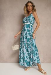 Niebieska Wiskozowa Sukienka o Rozkloszowanym Kroju na Cienkich Ramiączkach Sepalina. Niebieskie sukienki damskie Renee, bez wzorów, z wiskozy, eleganckie, bez ramiączek. W wyprzedaży za 63.99 zł.