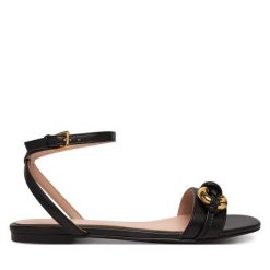 Sandały Coccinelle. Czarne sandały damskie Coccinelle, bez wzorów, bez obcasa, na płaskiej podeszwie, bez zapięcia. Za 849.99 zł.