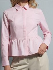 Koszula z krytą plisą i falbaną - różowy. Czerwone koszule damskie Sinsay, l, bez wzorów, bez kołnierzyka, bez ramiączek. Za 49.99 zł.