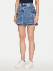 Guess Spódnica jeansowa W4YD52 D5B65 Niebieski Regular Fit. Niebieskie spódnice damskie Guess, z aplikacjami, z bawełny. Za 239.99 zł.