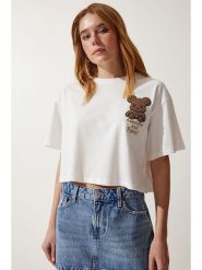 Happiness Istanbul Koszulka w kolorze białym rozmiar: 38. Białe koszulki damskie Happiness Istanbul, bez wzorów, bez kołnierzyka, bez ramiączek. Za 48.28 zł.