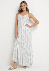 Niebieska Sukienka z Lnu i Wiskozy z Delikatnym Wzorem Sorenne. Niebieskie sukienki damskie Born2be, bez wzorów, z wiskozy, biznesowe, bez ramiączek. Za 179.99 zł.