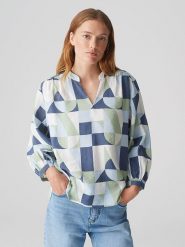 OPUS Bluzka w kolorze błękitno-granatowo-zielonym rozmiar: 34. Niebieskie bluzki damskie Opus, bez wzorów, bez kołnierzyka, bez ramiączek. Za 143.99 zł.