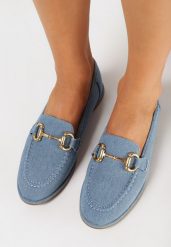 Niebieskie Eleganckie Mokasyny na Płaskiej Podeszwie z Klamrą Nustia. Niebieskie mokasyny damskie Born2be, bez obcasa. Za 84.99 zł.