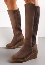 Brązowe Kozaki na Koturnie Gabines. Brązowe kozaki damskie Renee, na zimę, z materiału, bez obcasa, na koturnie, bez zapięcia. Za 159.99 zł.