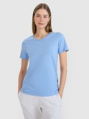 4F T-shirt regular gładki damski - niebieski L. Niebieskie t-shirty damskie 4F, l, bez wzorów, z bawełny, bez kołnierzyka. Za 49.99 zł.