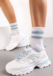 Biało-Niebieskie Sneakersy na Masywnej Podeszwie Zdobione Kolorowymi Wstawkami Farete. Białe obuwie sportowe damskie Renee, bez zapięcia. Za 99.99 zł.
