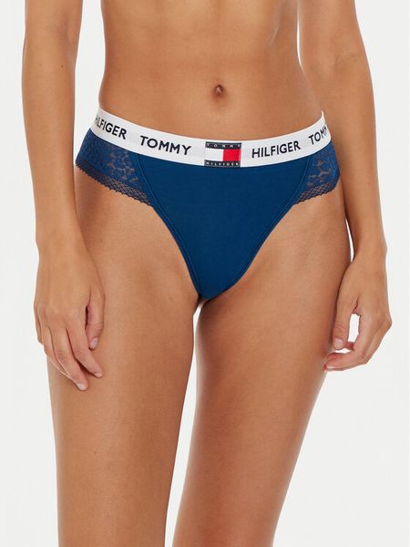Tommy Hilfiger Stringi UW0UW05619 Niebieski. Niebieskie stringi Tommy Hilfiger, bez wzorów, z bawełny. Za 69.99 zł.